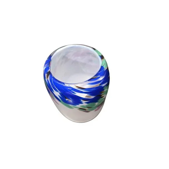 Hand Blown Vintage Art Glass Blue Swirl Glass Vase Signed Jon Silverman 7”